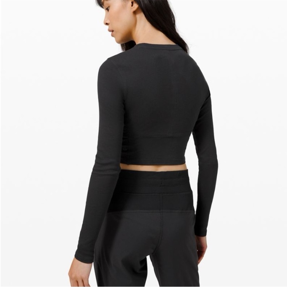 Lululemon Black LA Better Best Long Sleeve Crop Cropped Keyhole Cut Out Size 10 - Picture 3 of 16